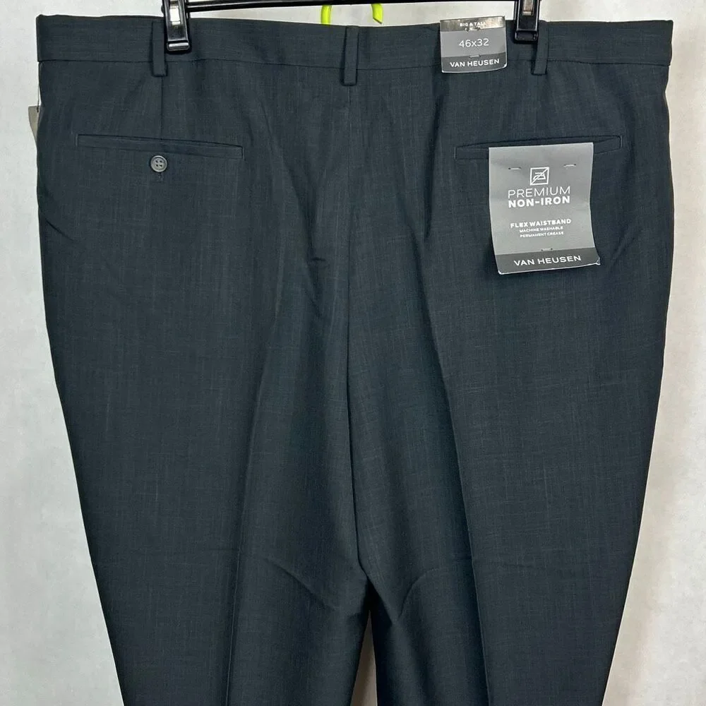 NEW Van Heusen Men’s Pants Slacks Gray Sz 46x32 Big & Tall Flex Waistband Premiu